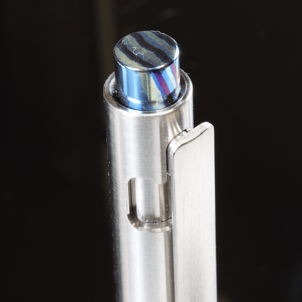 Adjustable Bolt Action Pen Titanium with Titanium Damascus Knock